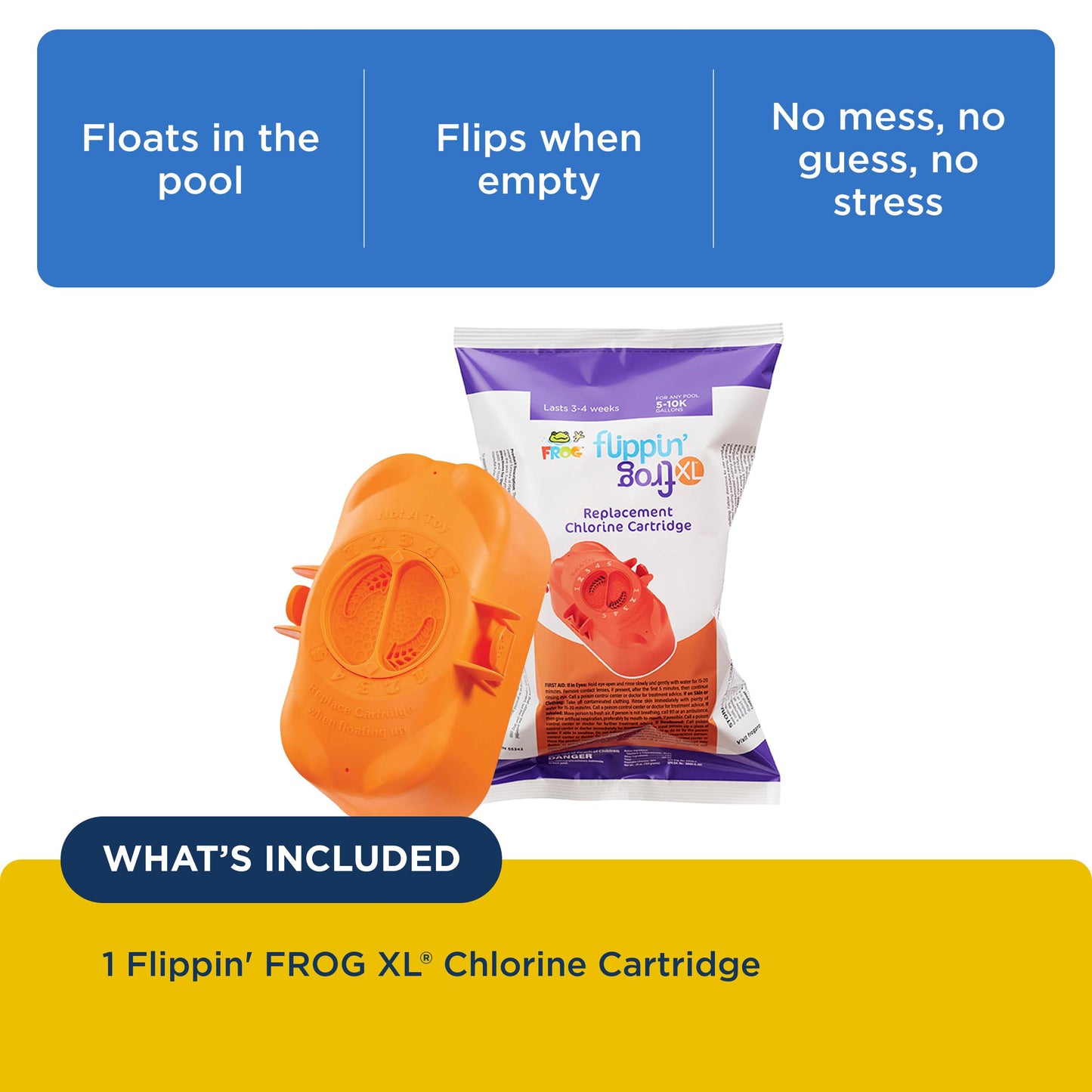 FROG Replacement Chlorine Cartridge for use with Flippin’ FROG XL Floating Sanitizer System - Prefilled Cartridges Support Easy Pool Maintenance and Cleaner & Clearer Water - 1 Pack