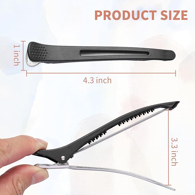 6 Pack Professional Hair Clips for Styling Sectioning, Non Slip Duck Billed with Silicone Band, Hair Roller Clips No Crease - Length 4.3'' for Salon and Home Haircuts(Black)