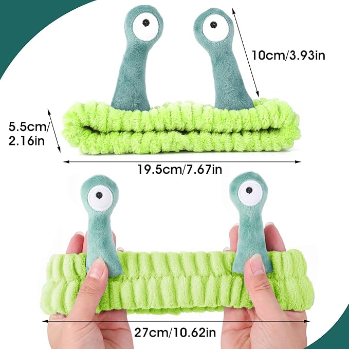 Face Wash Headband, Palm and Snail Spa Hair Bands Makeup Headbands Women Cartoon Cute Coral Fleece Elastic Headband Creative Hair Accessories for Washing Face Shower Sports (Dark green/Light green)