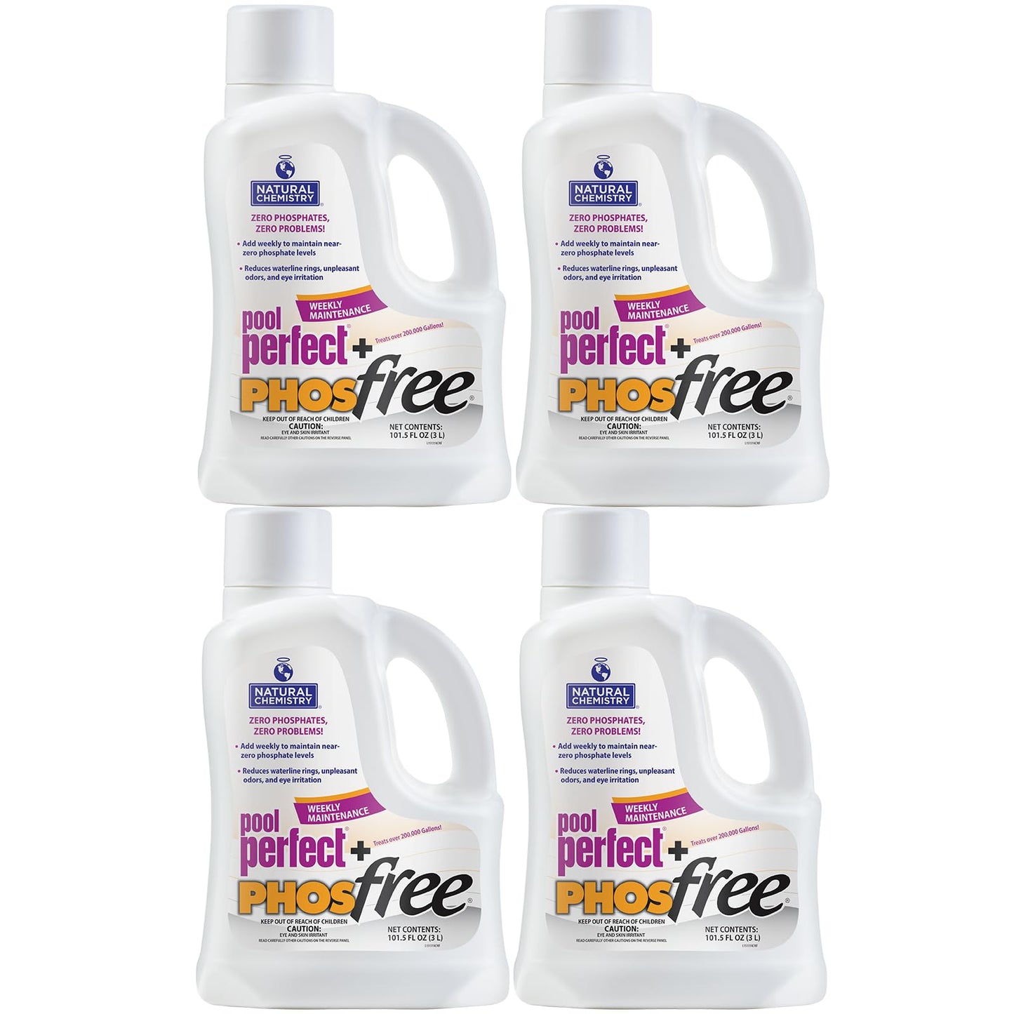 Natural Chemistry Pool Perfect + Phosfree, 3 L, 4 Pack, Phosphate Remover, Reduces Waterline Rings, Unpleasant Odors & Eye Irritation