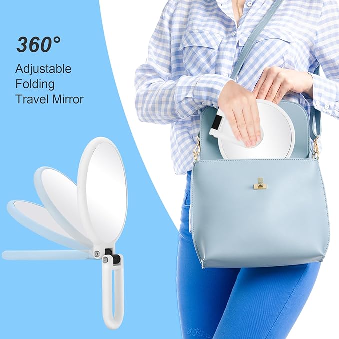 30x Magnifying Mirror, Travel Hand Mirrors with Handle - Double Side Handheld Mirror with 1X 30X Magnification & Adjustable Handle, Hand Held Foldable Travel Mirror for Makeup(Pearl White)