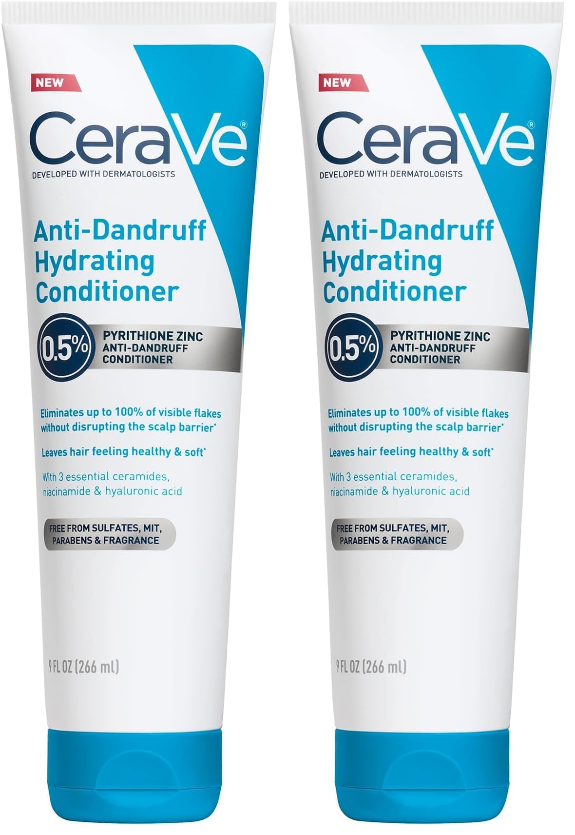 CeraVe Hydrating Anti Dandruff Conditioner,0.5% Pyrithione Zinc Dandruff Treatment With Ceramides,Hyaluronic Acid & Niacinamide,Helps Eliminate Flakes & Reduce Itchy Scalp, Sulfate Free,(Pack of 2)