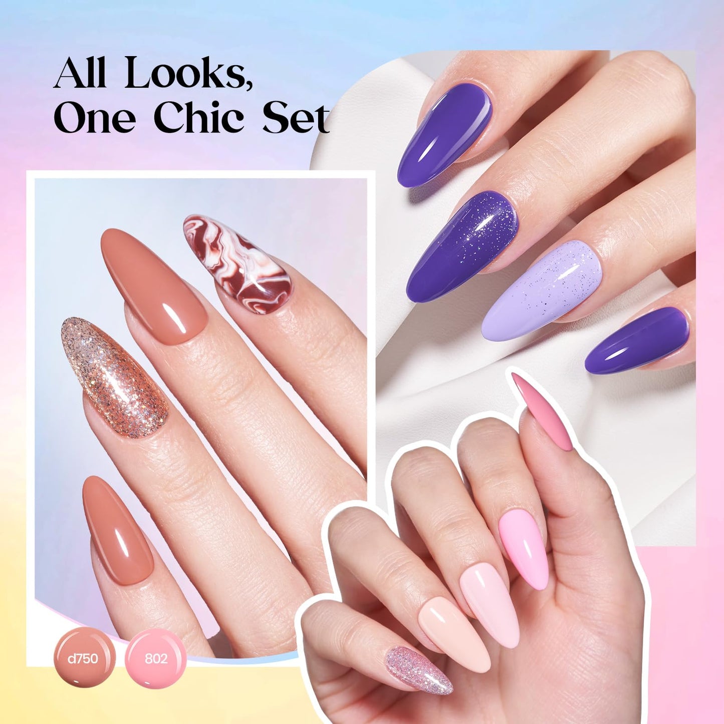 beetles Gel Polish Shifting Lights - Gel Nail Polish Set Brown Burgundy Red Black White Green Purple Glitter 36 Colors with Base Coat Glossy Matte Glitter Top Coat UV LED Soak Off Gift for Women