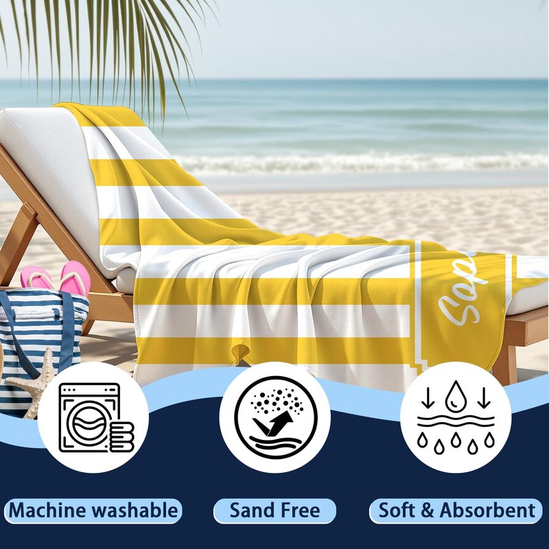 UNIGIFTIME Personalized Beach Towels, Personalized Beach Towels for Kids Girls Adults, Custom Striped Sand Free Quick Dry Beach Towel with Names, Customized Monogram Pool Towels (Black)