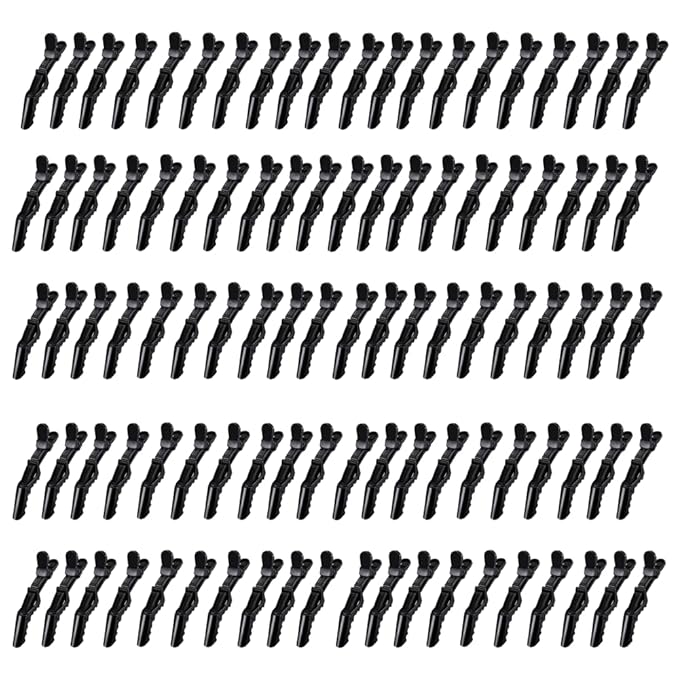Hair Clips for Women 100 Pcs, Alligator Hair Clip for Styling Sectioning Plastic Gator Salon Hair Clip, Professional Alligator Clip with Wide Teeth ＆ Double-hinged Design (Black)