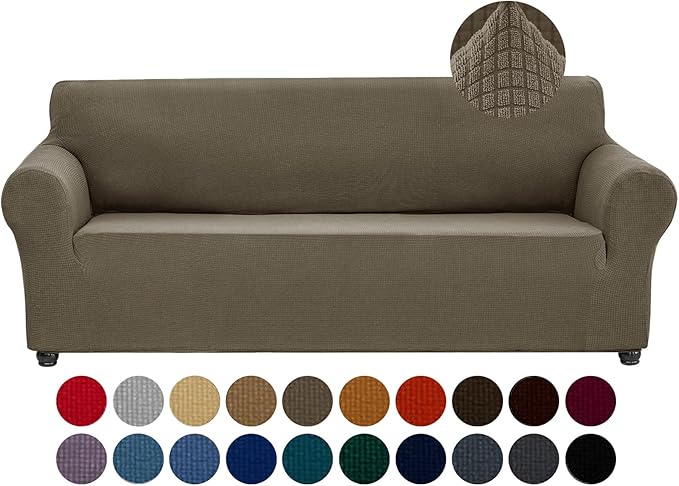 Joccun Stretch Couch Cover Slipcovers, 1-Piece Sofa Covers for 3 Cushion Couch Spandex Jacquard Washable Furniture Protector Cover for Living Room,Kids,Pets(Sofa,Fossil)