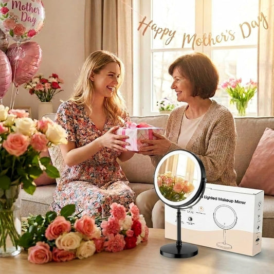 DEIOVWXS Makeup Mirror, 3000mAh Rechargeable Double-Sided Magnifying Vanity Mirror with 3 Colors, 1X/10X, Adjustable Brightness, Gifts for Mom, Mothers Day, Women, Wife, Girls, Dorm Room Essential