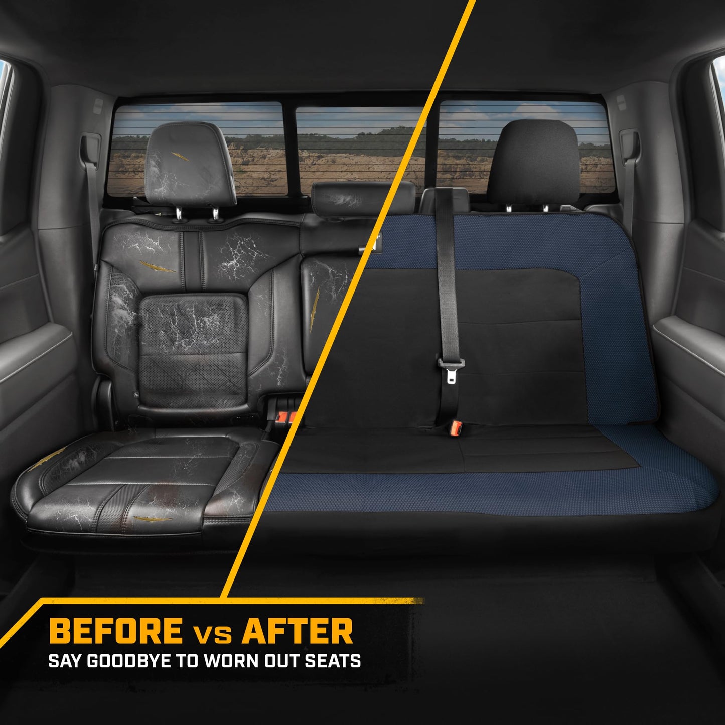 Cat MeshFlex Blue & Black Rear Seat Cover for Car – Durable Canvas & Mesh Design 60/40 Split Bench Protector for Cars, Trucks & SUVs – Back Seat Cover for Rear Bench – Interior Car Accessory