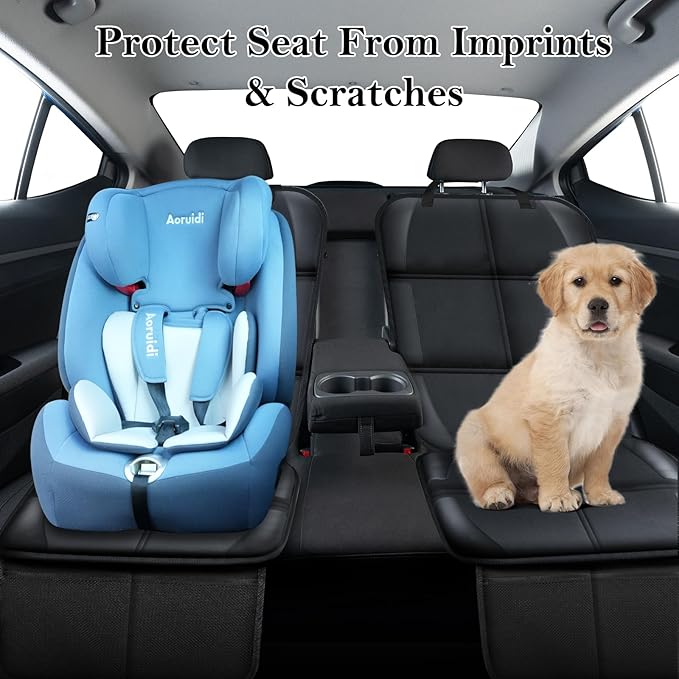 Meolsaek Car Seat Protector for Child Car Seat, Durable 600D Fabric Waterproof Car Seat Cover with Thick Pad Non-Slip Backing，No Imprints (Thicker Black-2pc)
