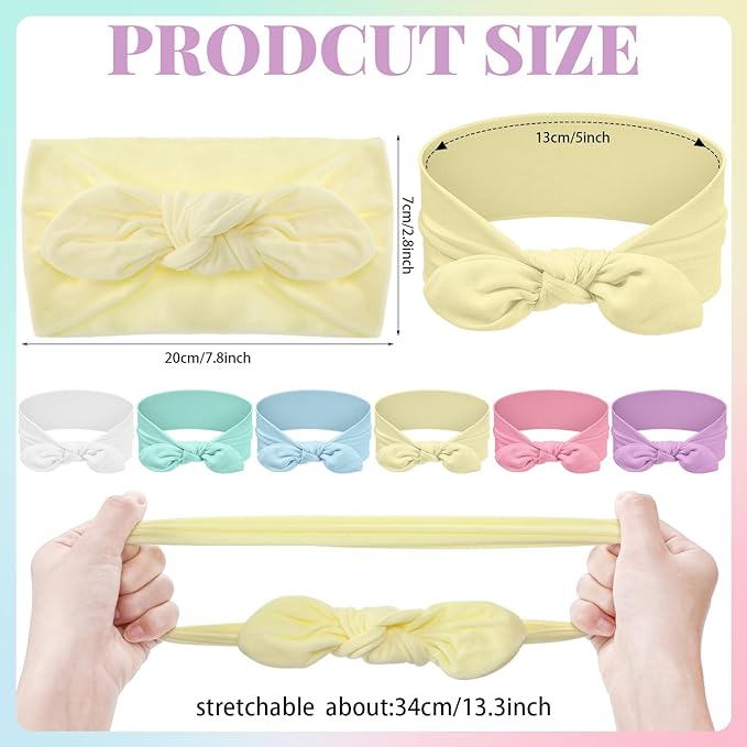 Giegxin 12 Pack Polyester Cloth Headbands for Girls Removable Colorful Rabbit Ear Bow Hairbands Hair Accessories (Pastel)