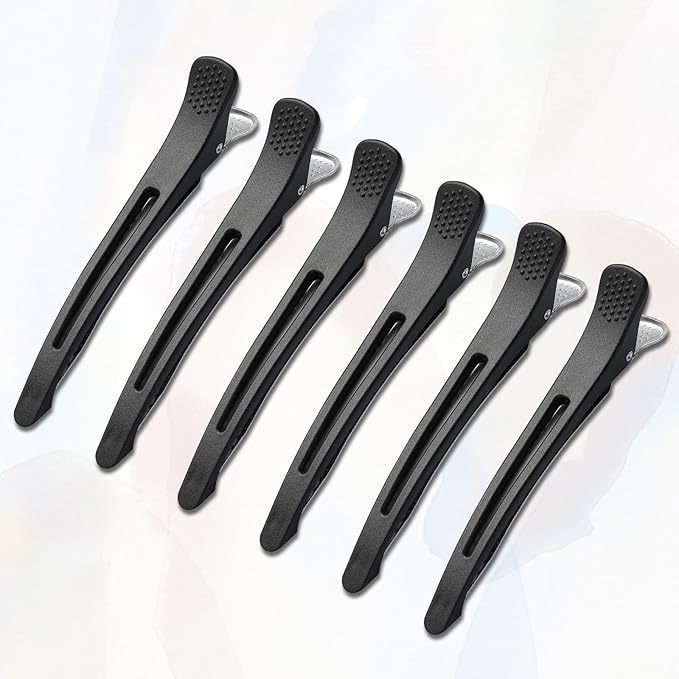 6 Pack Professional Hair Clips for Styling Sectioning, Non Slip Duck Billed with Silicone Band, Hair Roller Clips No Crease - Length 4.3'' for Salon and Home Haircuts(Black)