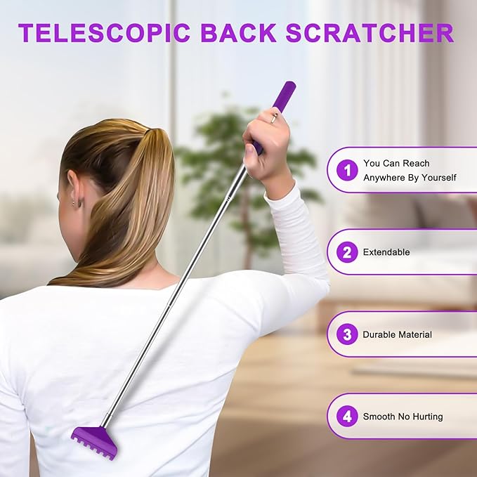 NICEMOVIC 6 Pack Back Scratcher for Women Men, Christmas Stocking Stuffers, Prizes for Adults, White Elephant Gifts for Adults, Extendable Bulk Back Massager Tool for Thanksgiving Birthday (Purple)