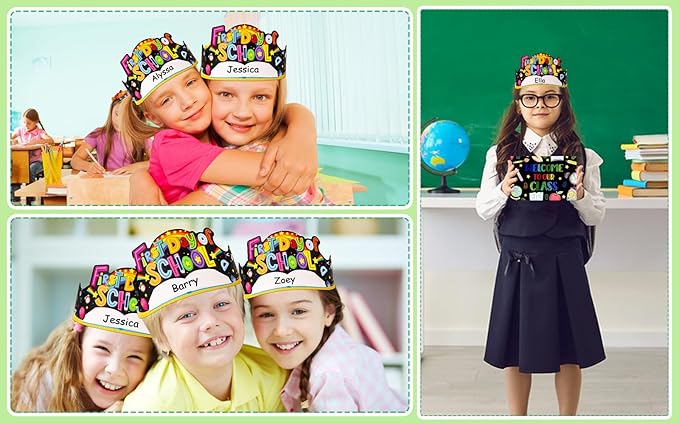 SICOHOME Paper Crown Hats Caps for Kids Paper Crowns for Students Classroom Kindergarten Preschool Party Supplies Adjustable