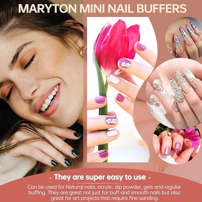 Maryton Mini Nail Buffer Blocks - 180/240 Grit Professional Salon Orange Buffers - Buff Nails Prior to Application of Gel Polish, Acrylic, 50 Count
