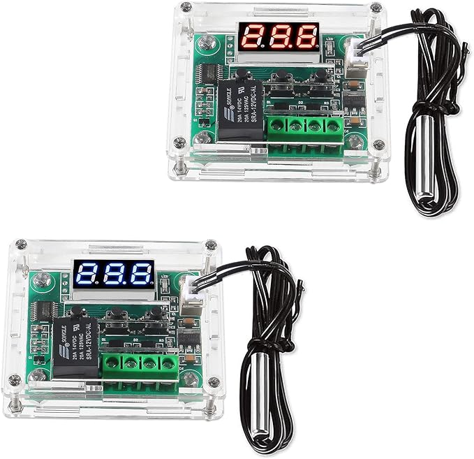 AEDIKO 2pcs W1209 DC 12V Digital Temperature Controller Board Digital Display Thermostat -50-110°C Electronic Temperature Temp Control Module Switch with Waterproof Case