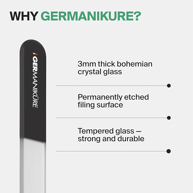 GERMANIKURE Czech Crystal Glass Nail File 6 Pack in Suede Leather Case - Professional Manicure & Pedicure Products for Smooth Easy Shaping of Natural Nails