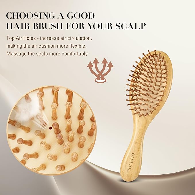 Bamboo Hair Brush for Hair Growth Natural Bamboo Bristle Brush Detangling Wooden for Scalp Massaging Paddle Hair Brushes for Women Men Curly & Beard Styling HairBrush & Slick Back Hair Brush