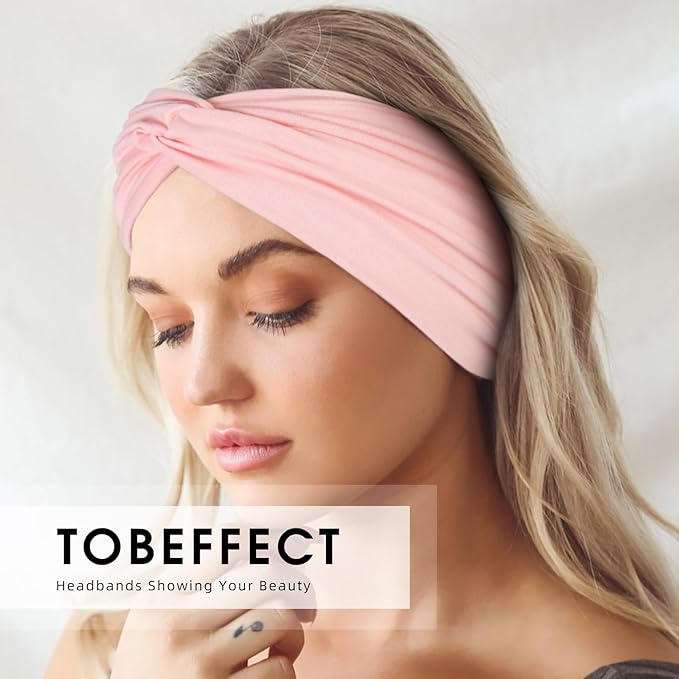 Tobeffect Wide Headbands for Women, 7'' Extra Large Turban Headband Boho Cloth Hairband Colorful Hair Twisted Knot Accessories, 6 Pack