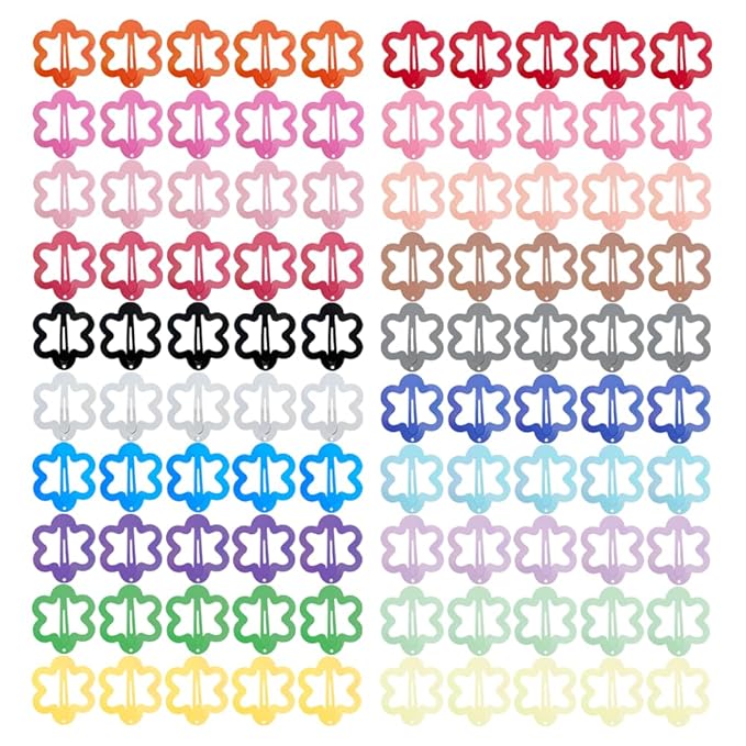 ECADY 100-Piece Metal Snap Hair Clips for Girls, Toddlers, and Kids Barrettes Perfect for Fine Hair, Thick Hair, and More - Featuring petal-shaped Designs