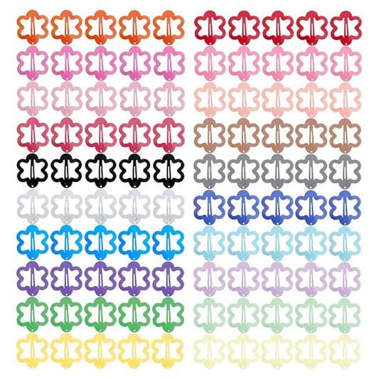 ECADY 100-Piece Metal Snap Hair Clips for Girls, Toddlers, and Kids Barrettes Perfect for Fine Hair, Thick Hair, and More - Featuring petal-shaped Designs