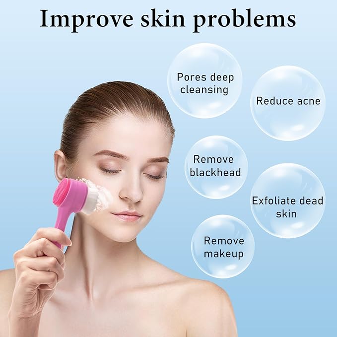 Facial Cleansing Brush 2 in 1, Silicone Face Scrubber Dual Face Brush for Deep Pore Cleansing and Exfoliating, Skincare Headband and Wristbands Set for Washing Face Massaging Spa Makeup,Purple