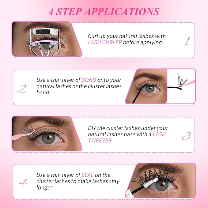 Lash Clusters Kit Eyelash Clusters Kit Cat Eye Lashes Large Pack Cluster Eyelash Extensions Lash Extension Kit PestaÃÂ±as Postizas Naturales with Lash Bond&Seal,Remover,Tweezers,Cleanser(Lash Kit-5)