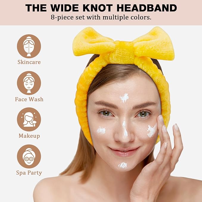 YOOVR 8pcs Spa Headband, Mothers Day Gifts Bulk, Stocking Stuffers for Teen Girls Women, Skincare Makeup Face Wash Headband, Hair Accessories, Party Favors for Adult, Easter Baskets Stuffers (Solid)