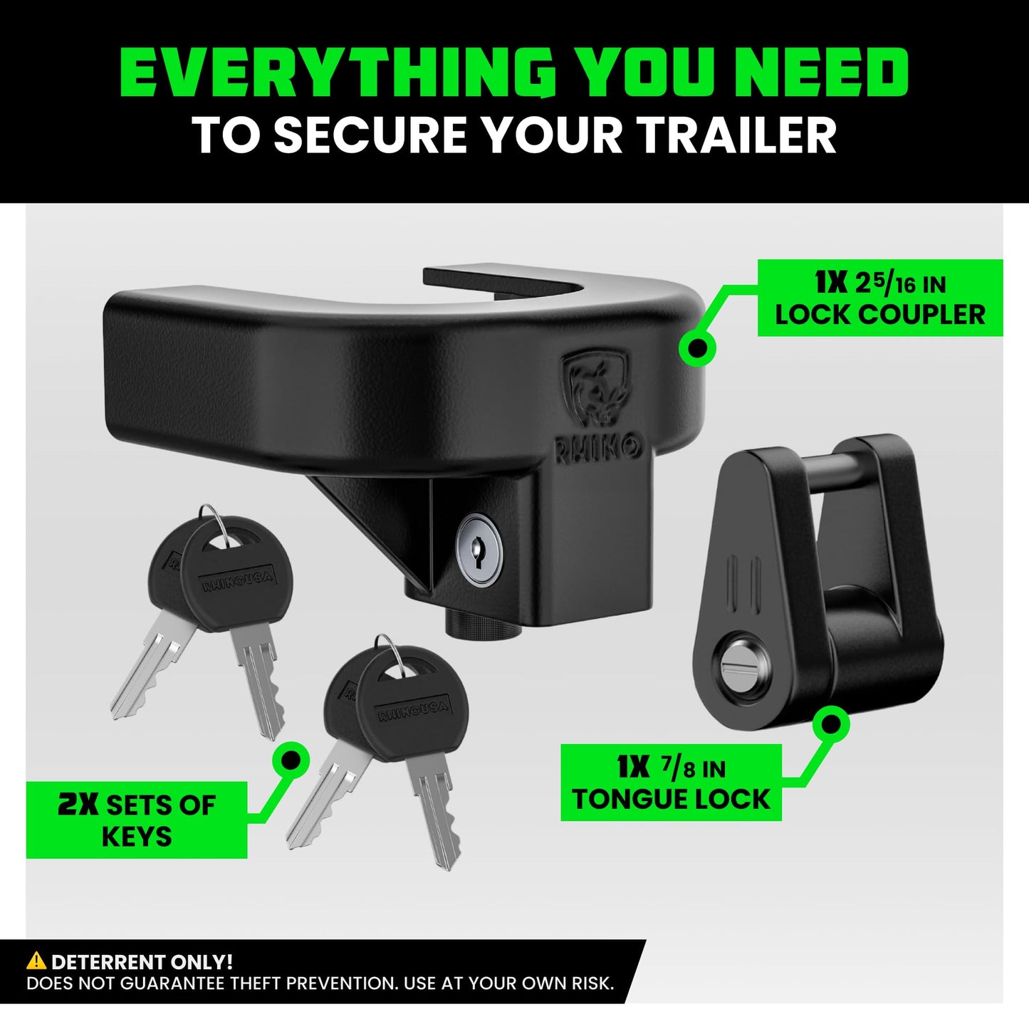 Rhino USA Trailer Hitch Lock Kit (for 2-5/16" Trailers) Heavy Duty Anti Theft Trailer Coupler Locks for RV, Camper, Trailer, Boat, Caravan - Reinforced Solid Steel Tow Lock for Trailer Tongue