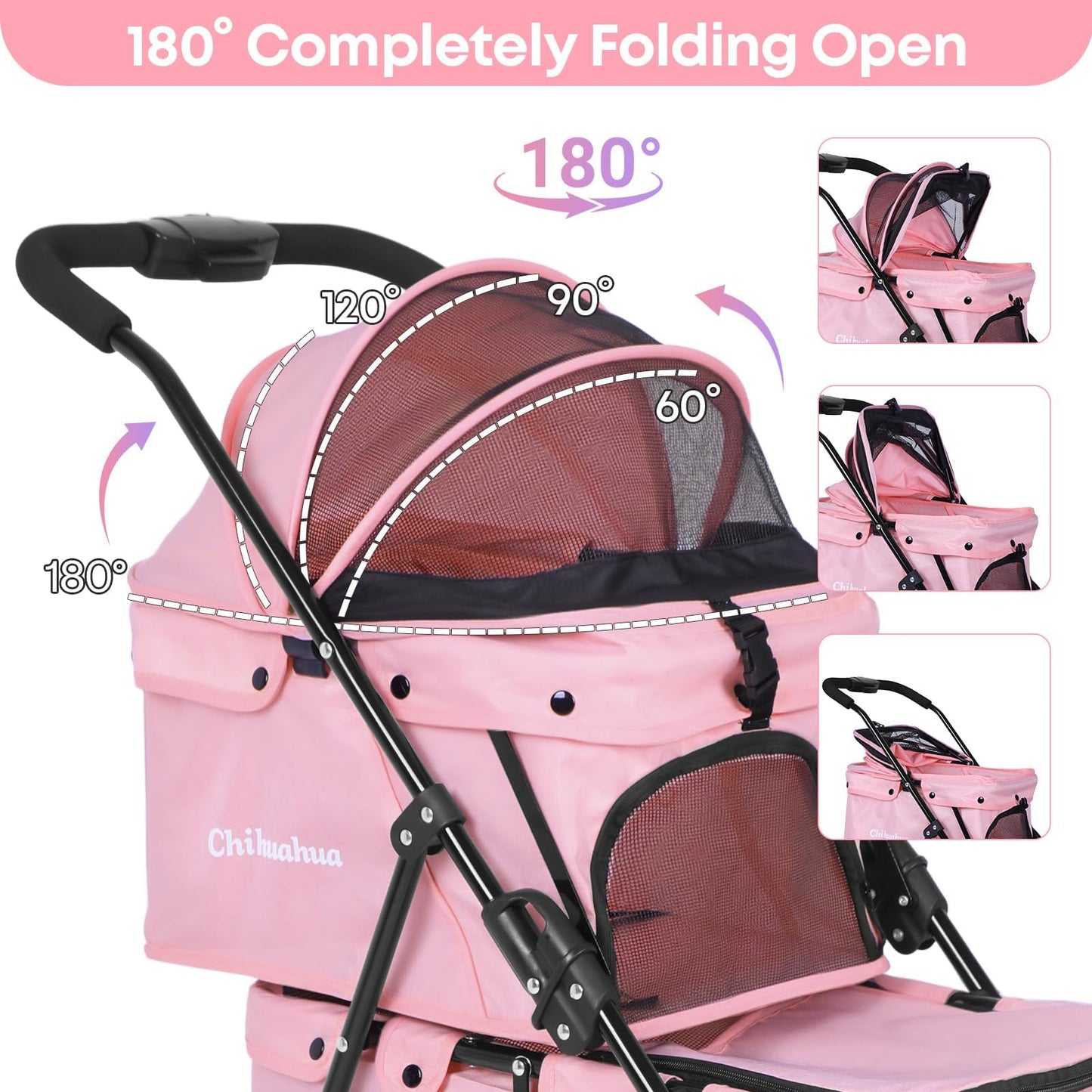 Double Pet Stroller for Dogs and Cats,Cat Strollers for 2 Cats,Double Dog Stroller for 2 Small Medium Dogs,4 Lockable Wheels/Lightweight/Folding,Pink