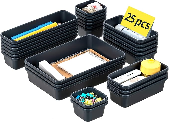 Kutesna 25 PCS Interlocking Desk Drawer Organizer Separator for Office,Bathroom,Kitchen,Makeup,ToolÃ¯Â¼Â4 SizesÃ¯Â¼Â