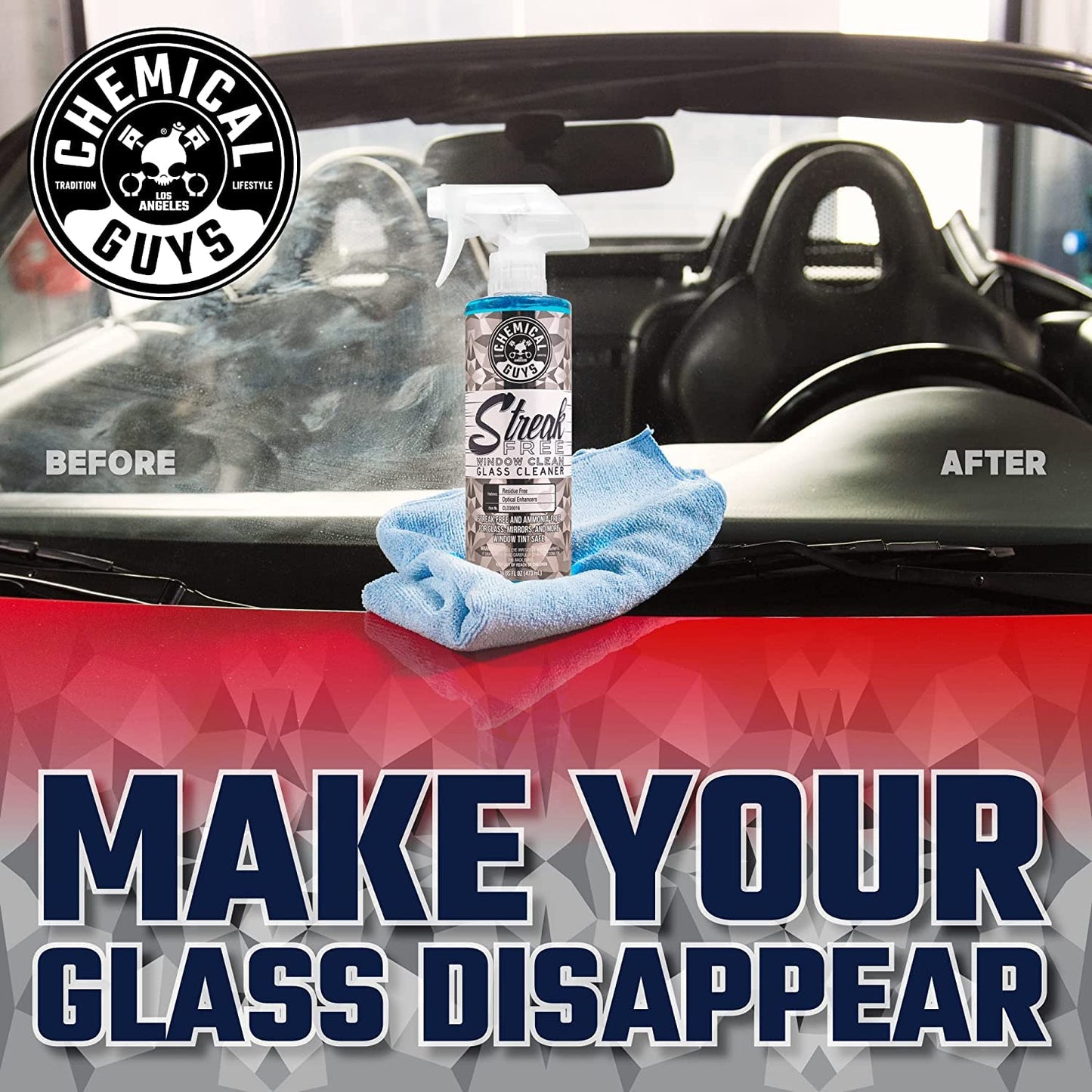 Chemical Guys Glass Cleaner Streak Free Window Spray - Works on Glass, Mirrors, Screens - Ammonia-Free, Safe on Tinted Windows, Car Windshield Cleaner for Trucks, SUVs, Home - 16 oz (Pack of 2)