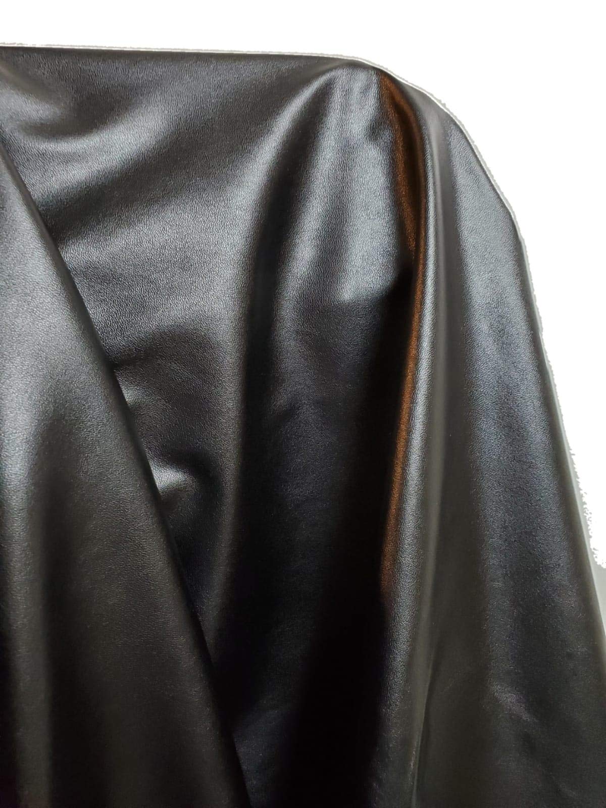 NAT Leathers™ | Black Stretch Super Soft Faux Vegan Leather PU (Peta Approved Vegan) | by The Yard Synthetic Pleather 0.6 mm Nappa | Smooth Garment | (Black, 2 Yard (72"x54")