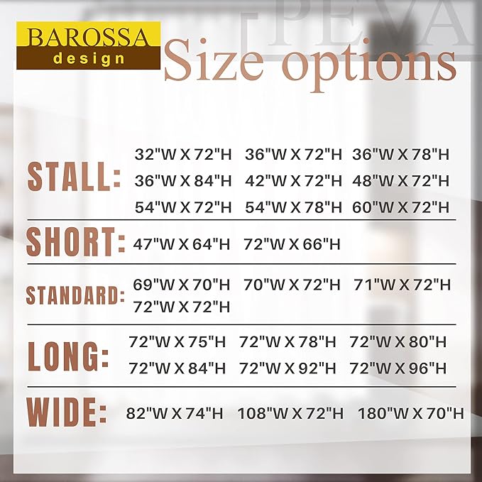BAROSSA Design 54 inch Wide Stall Shower Curtain Liner with 3 Magnets - PEVA, Waterproof, PVC Free, Metal Grommets, Clear, 54x72