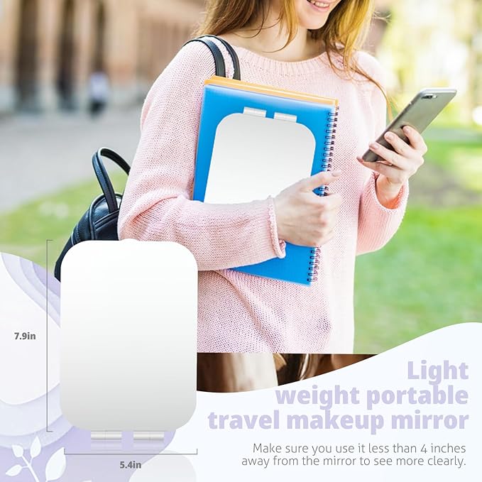 Travel Makeup Mirror, Portable Mirror with 3 Adjustable Light Settings, USB-Rechargeable Vanity Mirror with Lights，Gift for Women and Girls