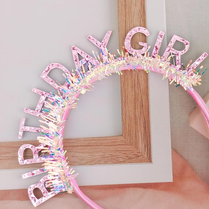 CIEHER Birthday Girl Headband Crown for Women & Girls - Pink Glitter Letter Tiara - One Size Fits All - Birthday Decoration & Gift