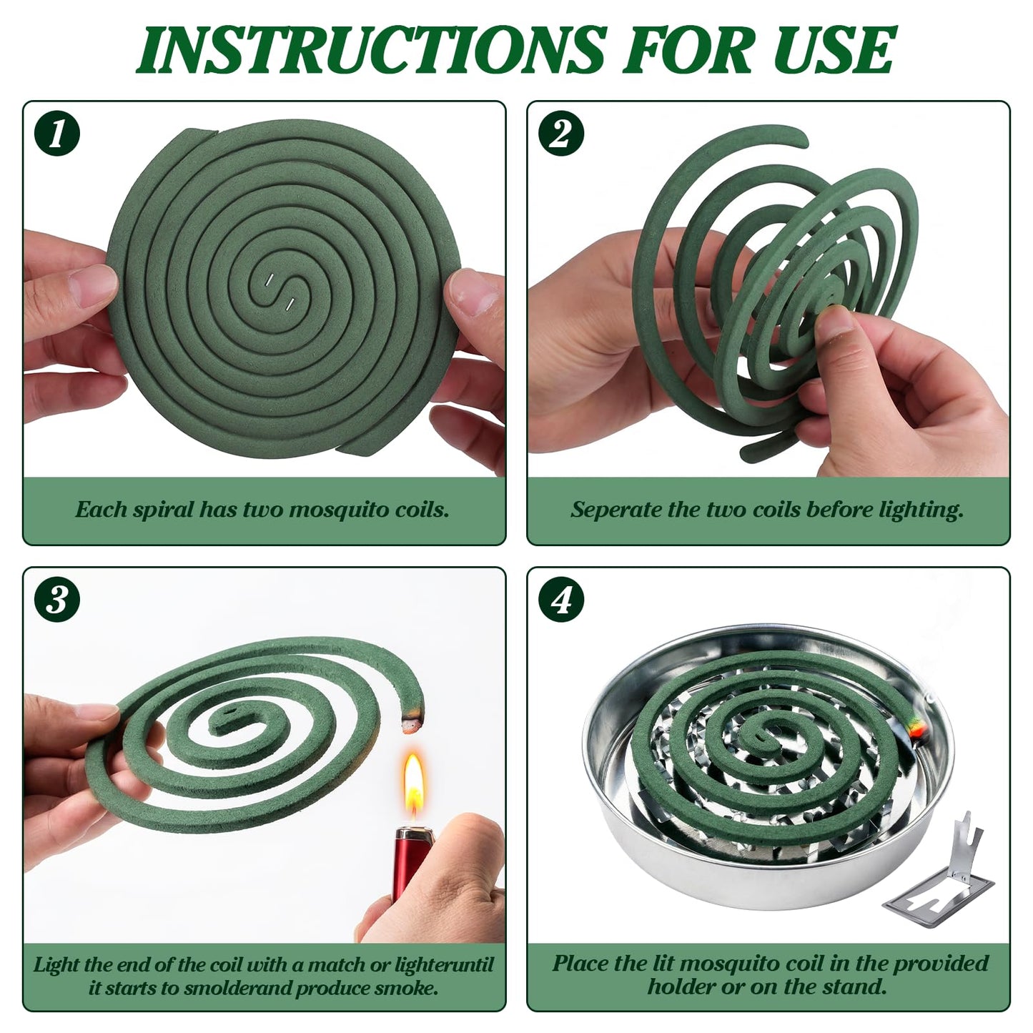 USKICH 40 Mosquito Coils | Mosquito Coils Outdoor Use Reaches up to 10 Fee (Contains 2 Holders & 4 Stands)