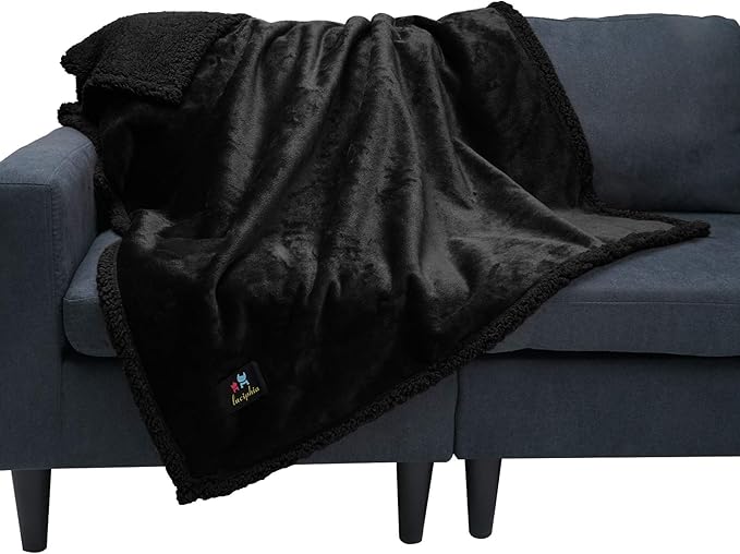 Luciphia Waterproof Pet Blanket, Liquid Pee Proof Dog Blanket for Sofa Bed Couch, Reversible Sherpa Fleece Furniture Protector Cover for Small Medium Large Dogs Cats, Black X-Large（85" x 57"）