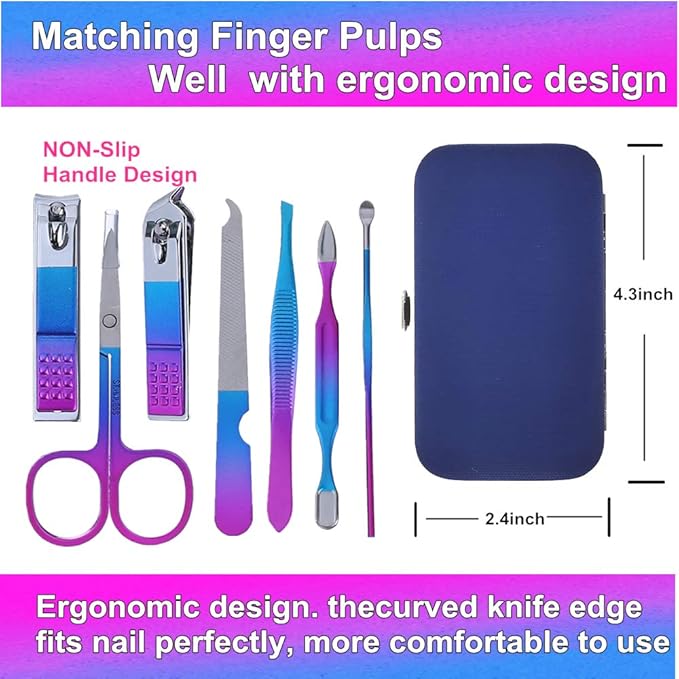 QURIPE 7pcs Manicure Set, Nail Clippers Kit, Stainless Steel Manicure Kit, Nail Clipping Tools Portable Travel Grooming Kit, The Best Gift with Luxurious Case(Multicolor)