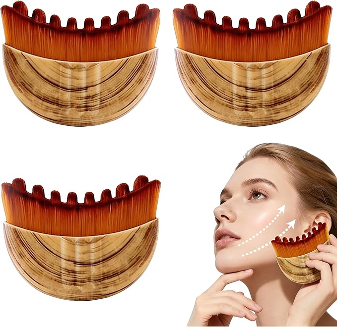 Lymphatic Contour Face Brush, Manual Drainage Massager, Natural Makeup Brush with Soft Bristles, Hypoallergenic Ergonomic Facial Cleansing for Sculpting (3-PCS)