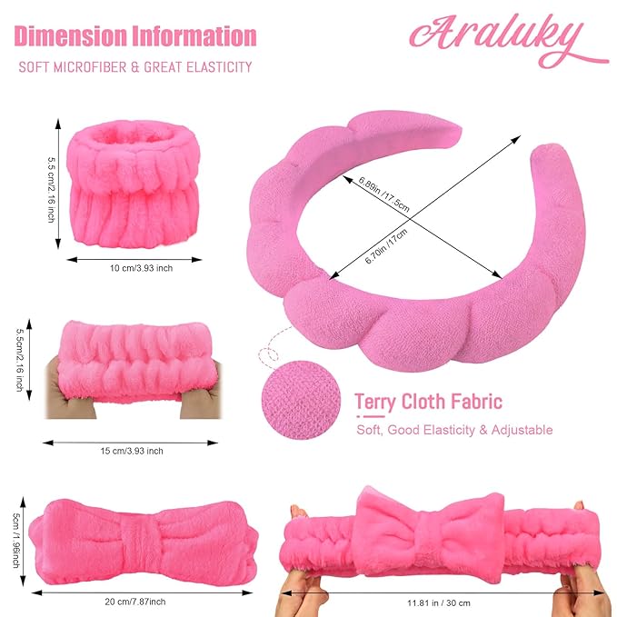 6 Pcs Terry Cloth Headband and Wristbands Set - Sponge Makeup Removal Headbands for Skincare, Shower, and Face Washing