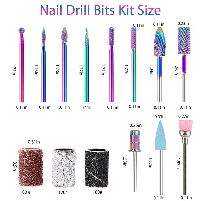 BQAN Nail Drill Bits, 10Pcs 3/32 in Carbide Professional Drill Bit Set for Nail Tech, Remove Acrylic Gel Nails, Manicure with 75Pcs File Sanding Bands (#80#120#180 Grits)