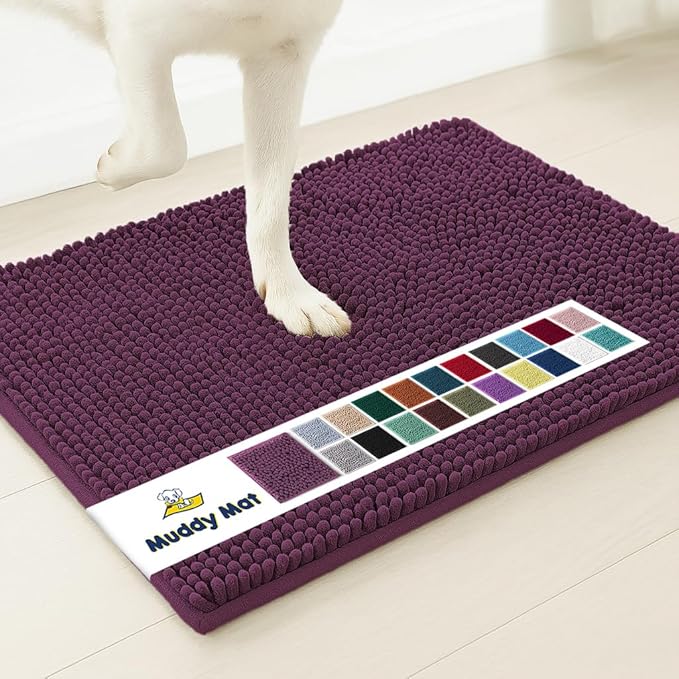 Muddy Mat® | Super Absorbent Door Mat Indoor, Microfiber Quick Dry Chenille Entryway Rug, Non-Slip Front Door Mat, Indoor Mats for Entryway, Machine Washable Pet Rug, Dark Purple 24"x36"