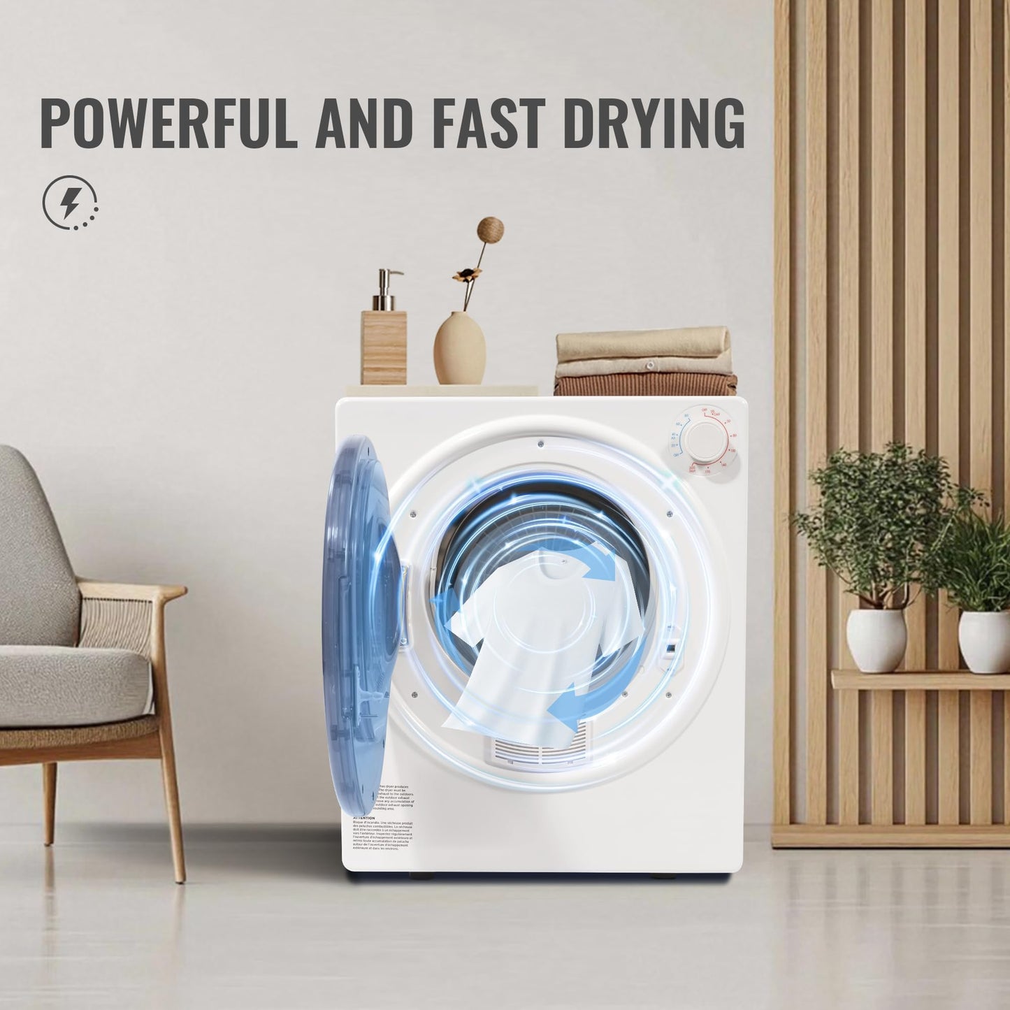 Elevon 2.6 cu.ft Portable Laundry Dryer - 800W Electric Front Load Dryer with Stainless Steel Tub & Exhaust Pipe, 5 Automatic Drying Modes LCD Panel for Apartment Home Dorm RV, Black/White