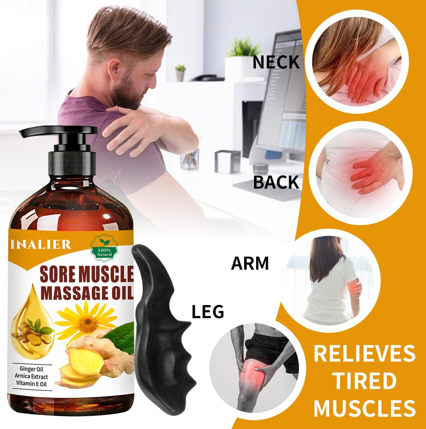 INALIER Sore Muscle Massage Oil,Gift for Husband Dad Boyfriend,Relaxing Massage Oil,Arnica Oil,Massages Oil for Massage Therapy,Gifts for Men and Women,Spa Gifts for Him Her
