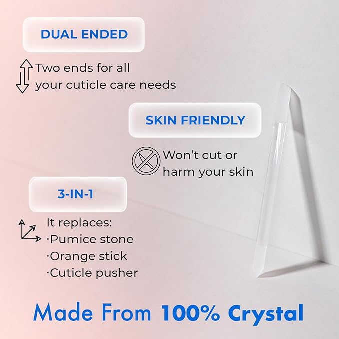 Starter Crystal Care Set - 3PC Includes Glass Foot Scraper, Medium Crystal File, and Cuticle Stick for Natural Nails, Glass File Kit
