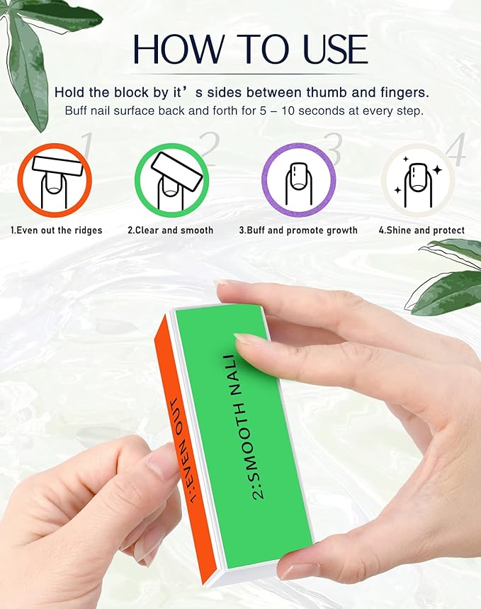 Maryton Professional Nail Buffer Block - Ultimate Shine Nail Buffing Block with 4 Way Buffing Methods, Smooth & Buff & Shine All-in-one Buffer for Optimum Natural Nail Care, 2 Count