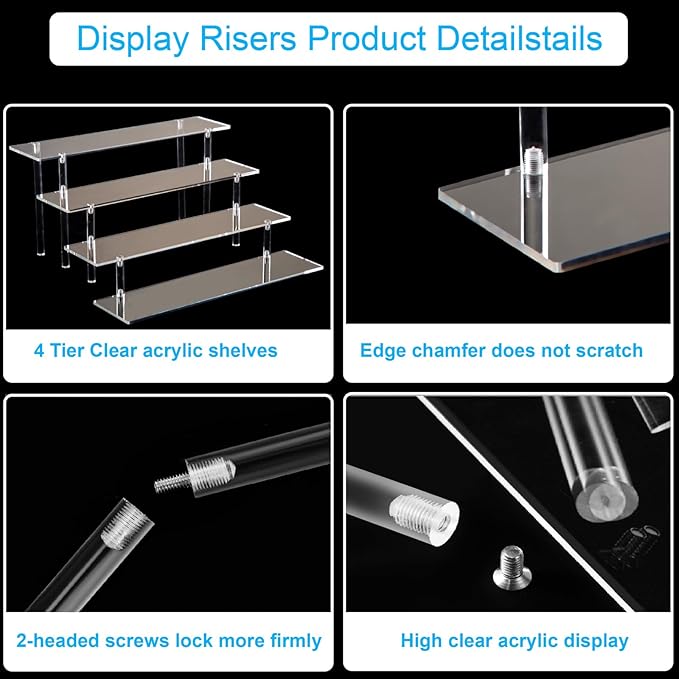 HENABLE 4 Tier Acrylic Perfume Organizer Stand, Clear Display Risers for Perfume, Cologne, Cosmetic, Skincare, Funko POP, Dessert Display, Cupcake Stand Holder