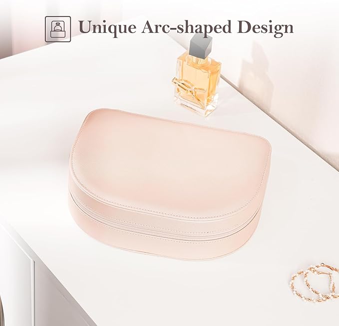 ProCase Travel Size Jewelry Box, Large Portable Seashell-Shaped Jewelry Case, 2 Layer Jewelry Organizer in PU Leather for Women -Champagne