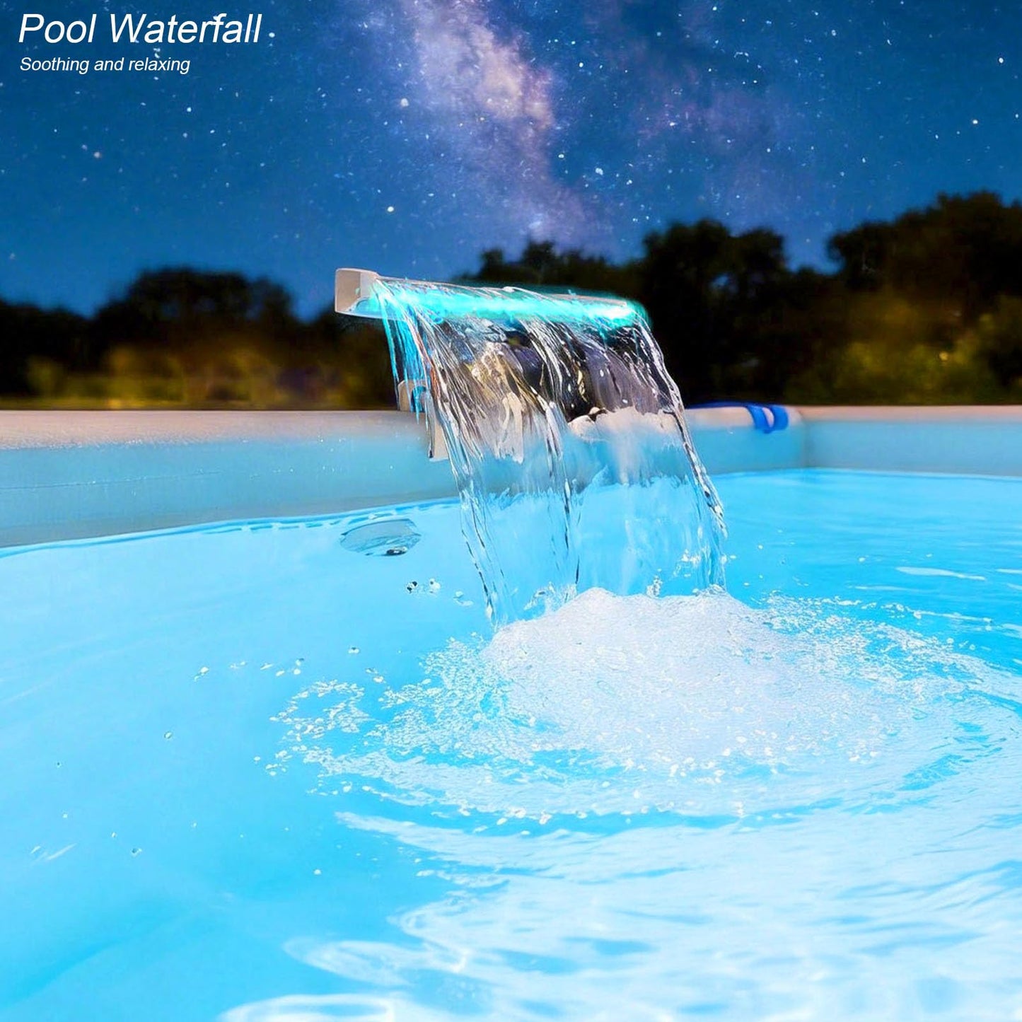 NICENICY Pool Waterfall with 7-Color LED Lights, Swimming Pool Waterfall Fountain for Above Ground Pools, Smooth Flowing Waterfall with Light for Relaxation, Fits 1.2" to 4.7" Above-ground Pool Frames