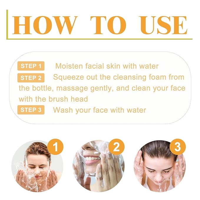 2 Pcs Turmeric Brightening Facial Cleanser, Deep Cleansing Exfoliating Glow Wash Turmeric Foaming Face Wash with Brush for All Skin